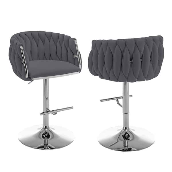 Best Quality Furniture Earl 25 in. 33 in. Upholstered Dark Grey Low Back Metal Frame Adjustable Bar Stool With Velvet Fabric (Set of 2)