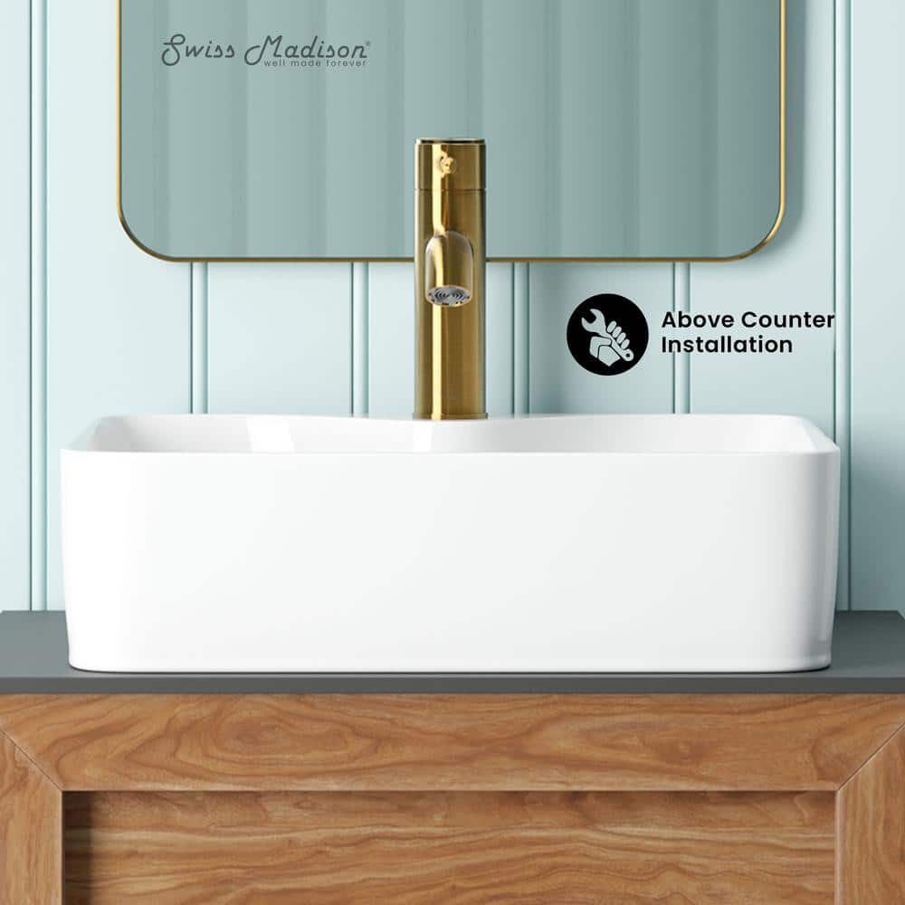 Glossy White Ceramic Above-Counter Vessel Sink, 19"