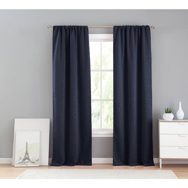 Have A Question About Lala Bash Navy Novelty Rod Pocket Room Darkening Curtain 37 In W X 96 In L Set Of 2 Pg 1 The Home Depot