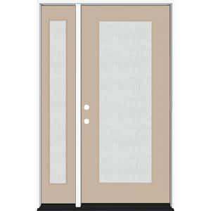 Legacy 53 in. x 80 in. Full Lite Rain Glass RHIS Primed Sandstone Finish Fiberglass Prehung Front Door with 14 in. SL