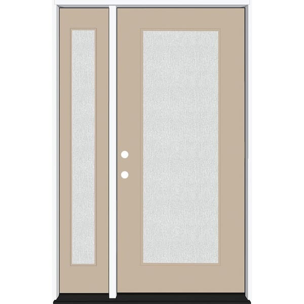 Steves & Sons Legacy 53 in. x 80 in. Full Lite Rain Glass RHIS Primed Sandstone Finish Fiberglass Prehung Front Door with 14 in. SL