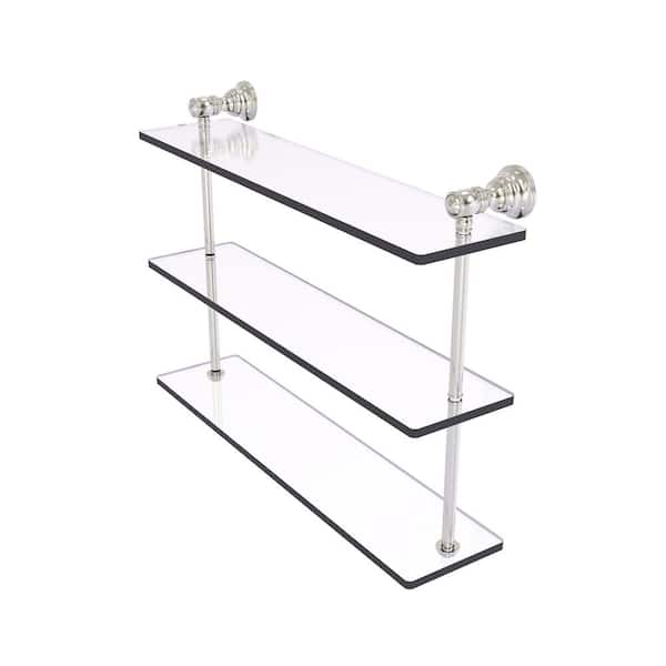 Allied Brass Carolina Collection 22 in. x 16 in. H x 5.54 in. D Brass Rectangular Triple Glass Shelf in Satin Nickel
