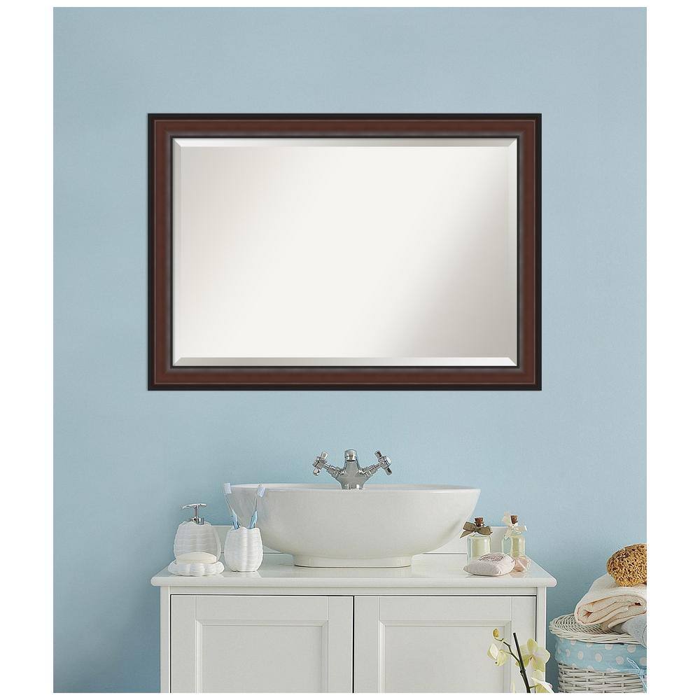 Harvard Walnut Rectangular Beveled Bathroom Vanity Mirror