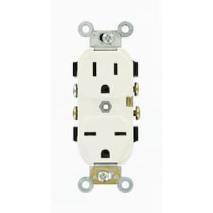 15 Amp Commercial Grade Dual-Voltage Self Grounding Duplex Outlet, White