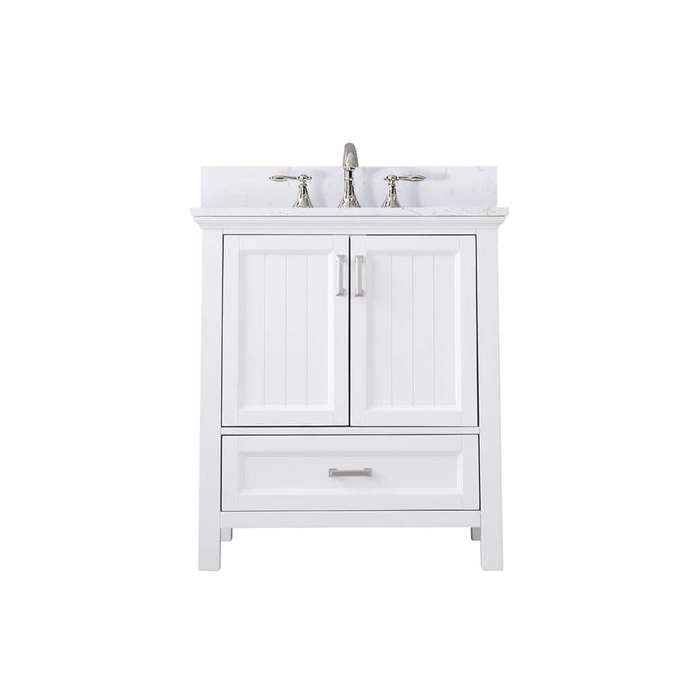 Isla 30" White Single Bathroom Vanity with Marble Countertop