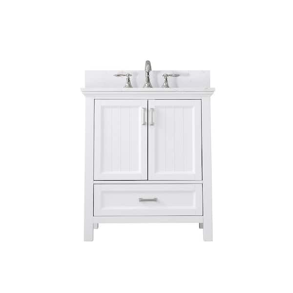 Isla 30 in. Bath Vanity in White with Carrara Marble Vanity Top in White with White Basin