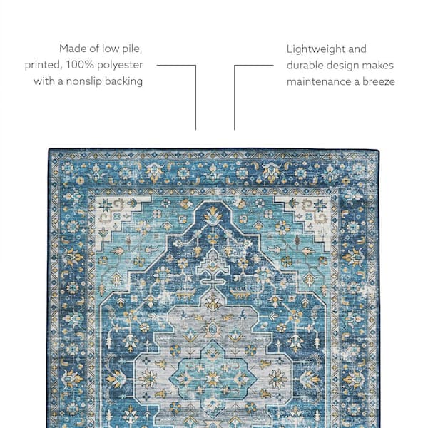 Linon Home Decor Marcy Ivory and Blue 5 ft. W x 7 ft. L Washable Polyester  Indoor/Outdoor Area Rug THDR04041 - The Home Depot