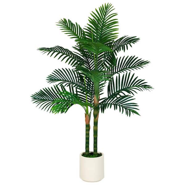 VIVATREES Golden Cane 6 ft. Artificial Palm Tree in White Planter 1-Pack Indoor Fake Plant for Home and Office Decor