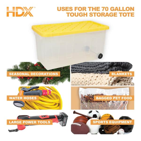 HDX 70 Gal. Tough Storage Bin in Black with Wheels-206203 - The Home Depot