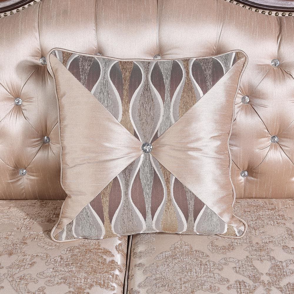 Light Brown Floral Fabric Camelback Loveseat with Nailhead Trim