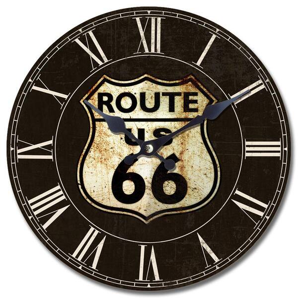 Yosemite Home Decor 13.5 in. Circular Wooden Wall Clock with Route 66 Print