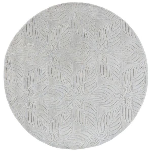 Bella 6 ft. x 6 ft. Gray/Ivory Solid Floral Round Area Rug