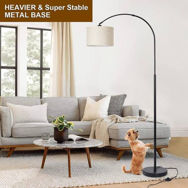71 in. Black 1-Light Arc Floor Lamp with Linen Shade and No Bulbs