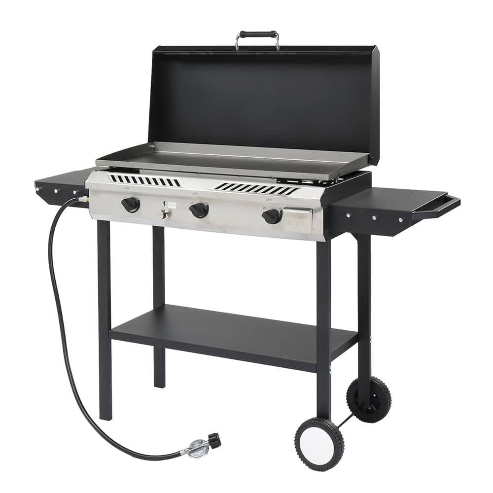2-in-1 225,000 BTU Portable Propane Gas 3-Burner Outdoor Cooker with Griddle