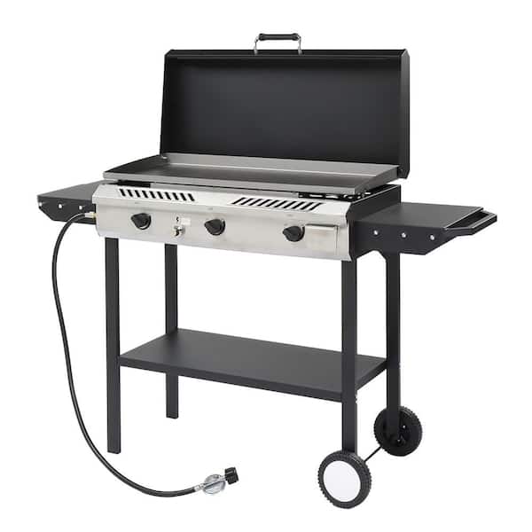2-in-1 225,000 BTU Portable Propane Gas 3-Burner Outdoor Cooker with Griddle
