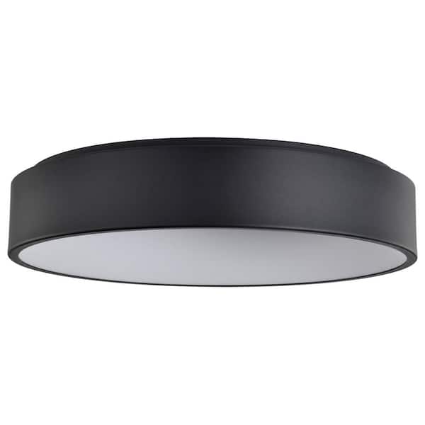 SATCO Orbit 23.5 in. 125-Watt Contemporary Black Integrated LED Flush Mount with White Acrylic Shade
