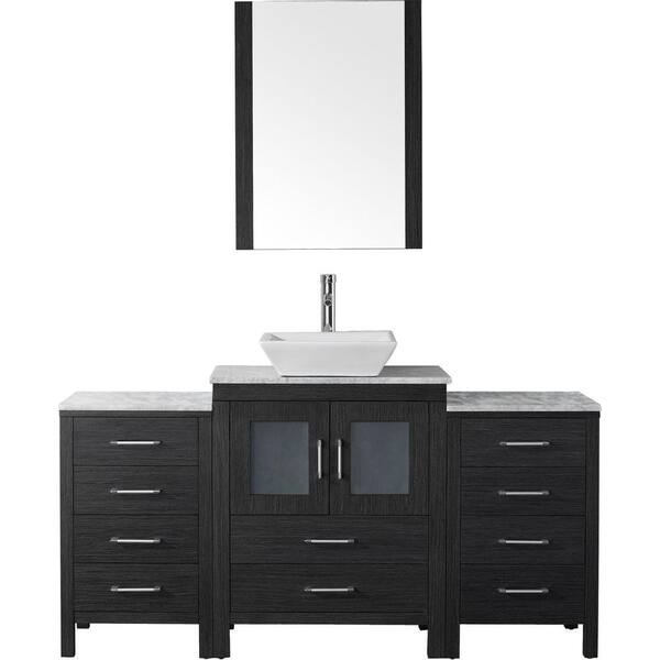 Virtu USA Dior 65 in. W Bath Vanity in Zebra Gray with Marble Vanity Top in White with Square Basin and Mirror and Faucet