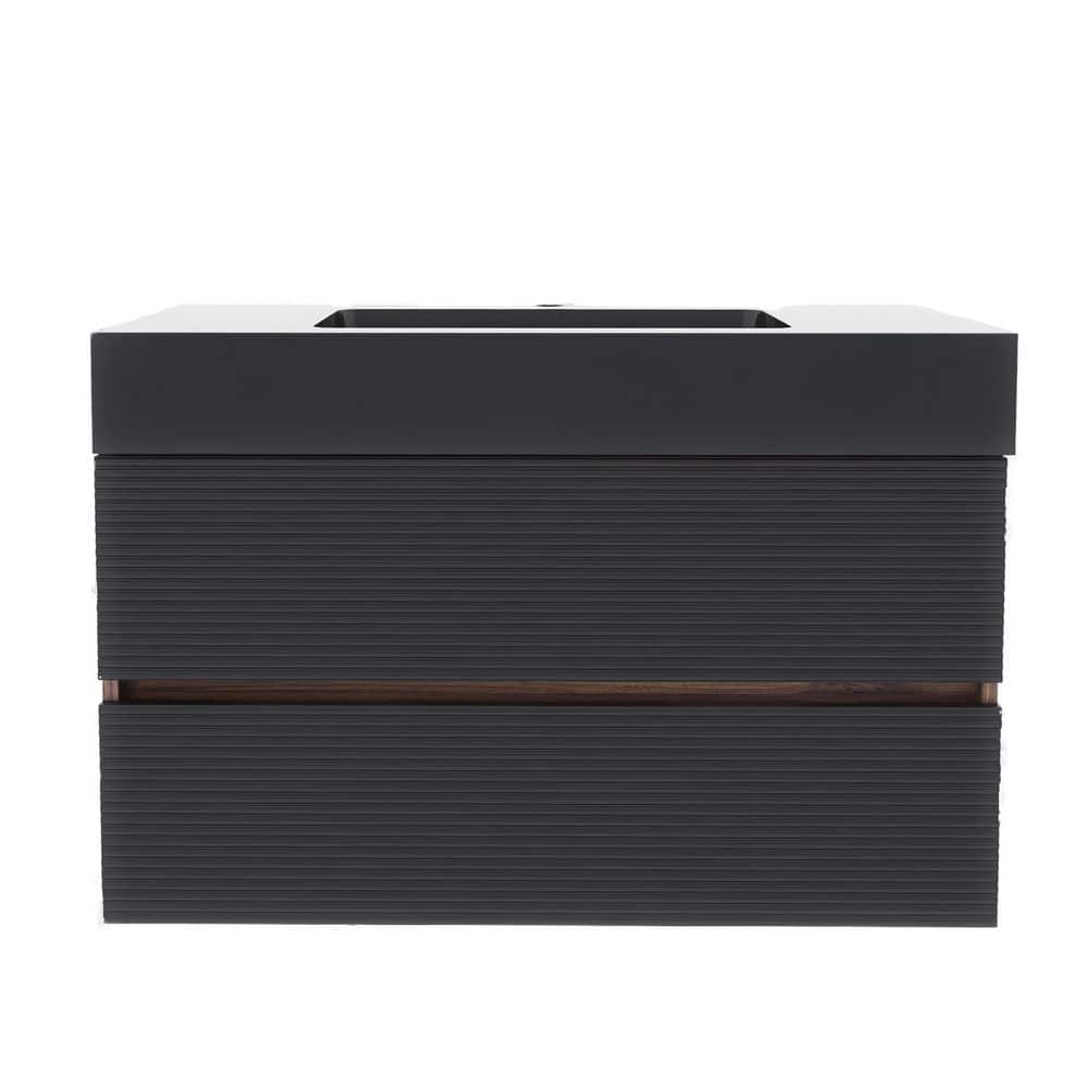 35.85 in. W x 18.12 in. D x 25.29 in. H Wall Mounted Bath Vanity Set in Brown with Black Solid Surface Top price history on PriceWatchPro