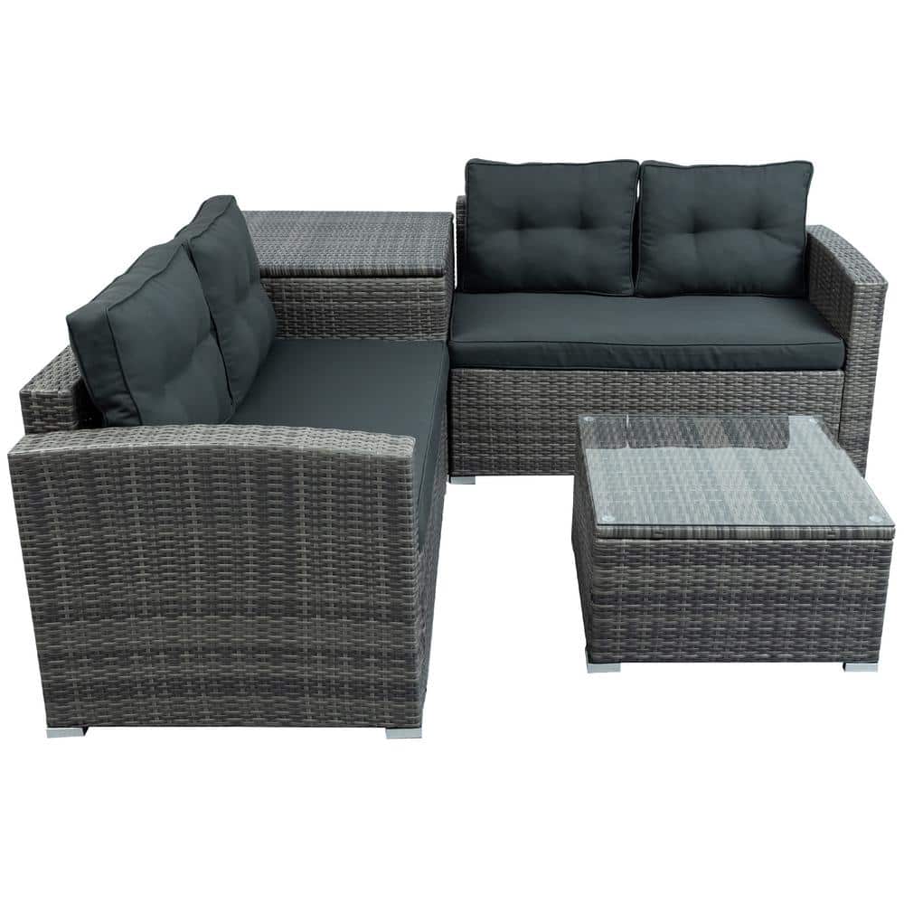 4-Piece Wicker Patio Conversation Set with Gray Cushions price history on PriceWatchPro