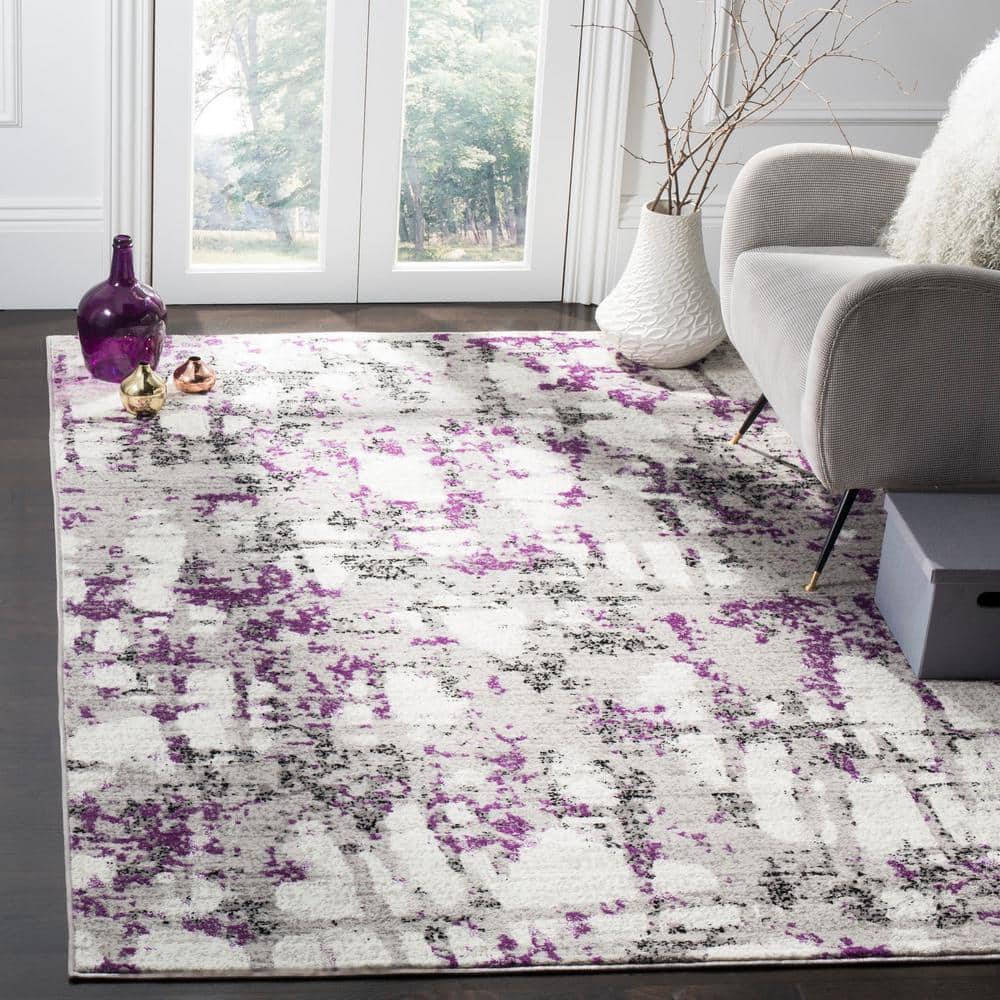 Skyler 4' x 6' Grey and Purple Abstract Synthetic Area Rug