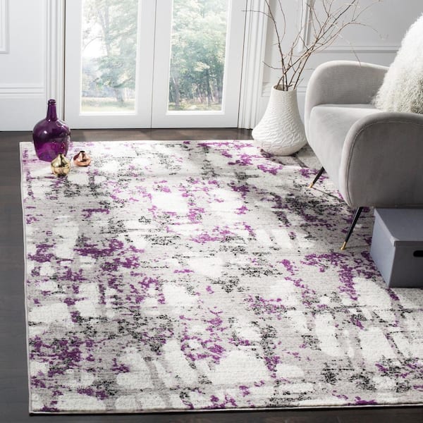 Skyler Gray/Purple 7 ft. x 7 ft. Square Geometric Area Rug