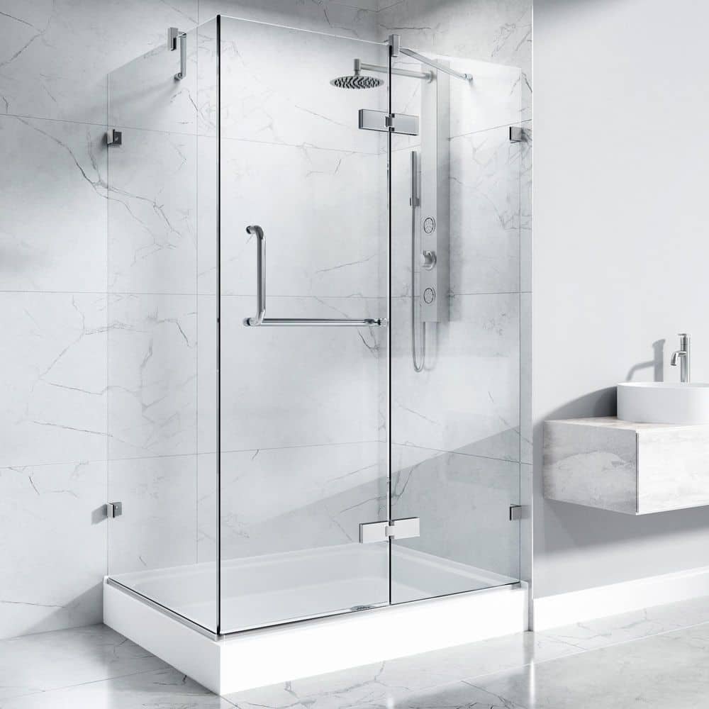 Monteray 32 in. L x 48 in. W x 79 in. H Frameless Pivot Rectangle Shower Enclosure Kit in Chrome with Clear Glass price history on PriceWatchPro