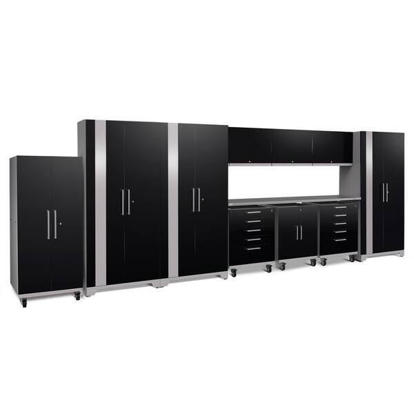 NewAge Products Performance Plus 2.0 225 in. W x 83.25 in. H x 24 in. D Steel Garage Cabinet Set in Black (12-Piece)