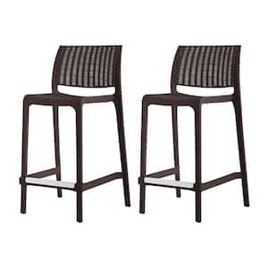 Rue Brown Stackable Resin Outdoor Bar Stool Counter Height (2-Pack)