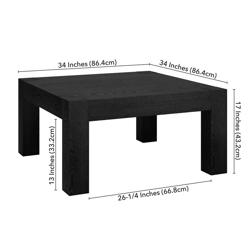 Langston Minimalist Black Grain Square Wood Coffee Table, 34"