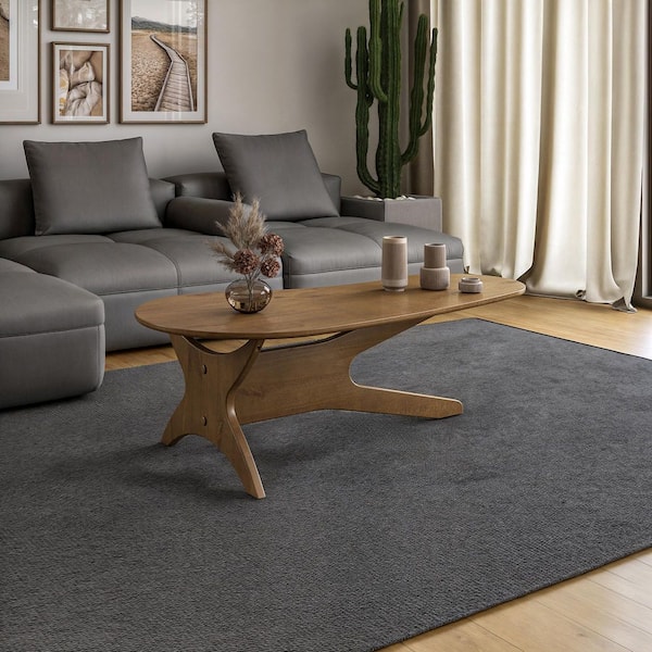 Mid Century Classic 22.75 in. Mocha Base and Top Kidney-Shaped Solid Wood Coffee Table