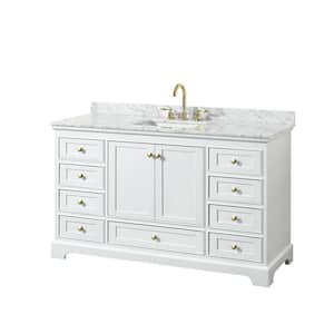 Deborah 60 in. W x 22 in. D x 35 in. H Single Sink Bath Vanity in White with White Carrara Marble Top