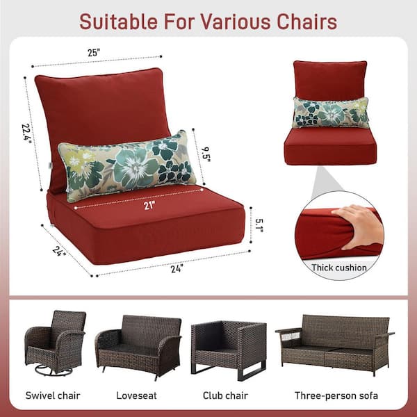 Aoodor 24 in. x 24 in. Outdoor Deep Seating Lounge Chair Cushion