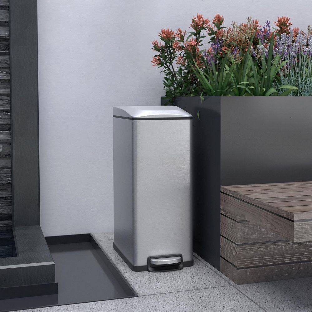 Slim Brushed Stainless Steel Step-On Trash Can 12.9 Gallons