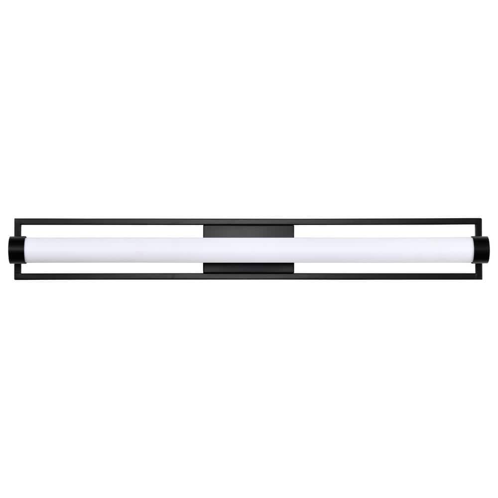 Matte Black 36" LED Vanity Light with White Acrylic Shade