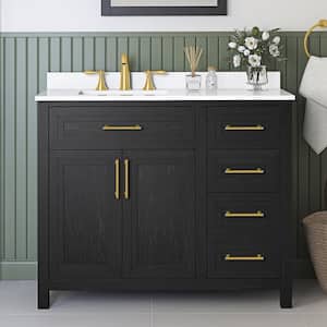 Beaufort 42 in. W x 19 in. D x 34 in. H Single Sink Bath Vanity in Ebony Wood with White Engineered Stone Top