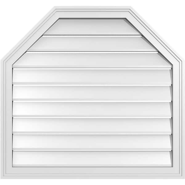 Ekena Millwork 32 in. x 30 in. Octagonal Top Surface Mount PVC Gable Vent: Functional with Brickmould Frame