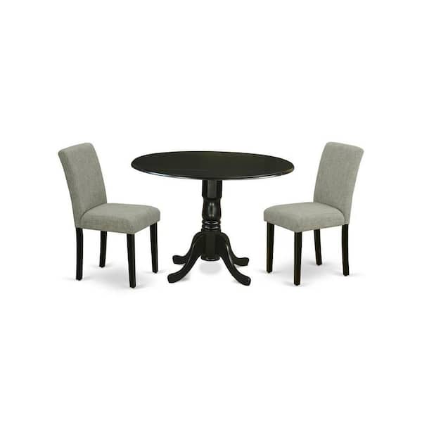 3-Piece Black Finish Solid Wood Top-Round Dining Room Set with Dropleaf-Seats 4