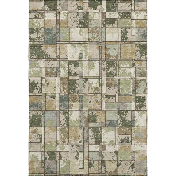 Mayfield Premium Machine Washable Abstract AMF2442 Olive 10 ft. x 14 ft. Area Rug