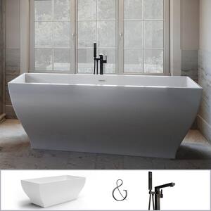 Manchester 63 in. Acrylic Angled Rectangle Free-Standing Tub in White, Floor-Mount Square Post Faucet in Matte Black