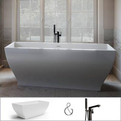 Manchester 63" Acrylic Rectangle Flatbottom Stand-Alone Freestanding Bathtub COMBO - Tub in White, Faucet in Black
