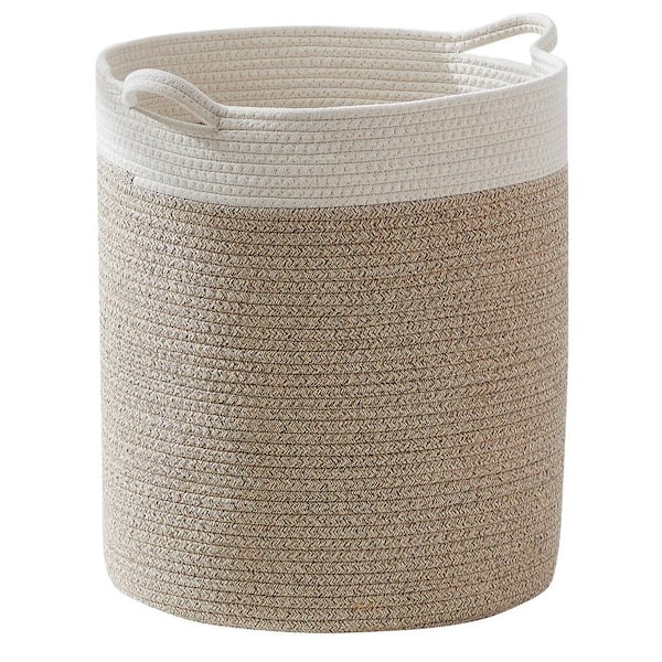 Ornavo Home Large Cotton Fabric Rope Storage Basket with Handles - 16" x 18"