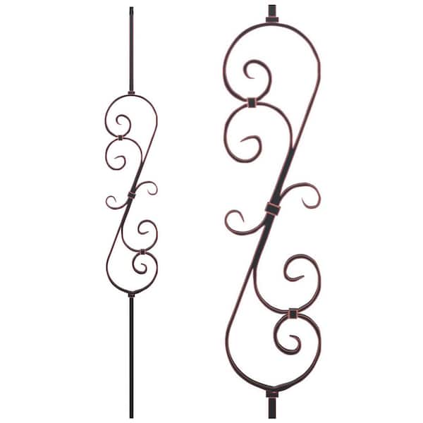 Stair Parts 44 in. x 1/2 in. Oil Rubbed Copper Scroll Iron Baluster for Stair Remodel