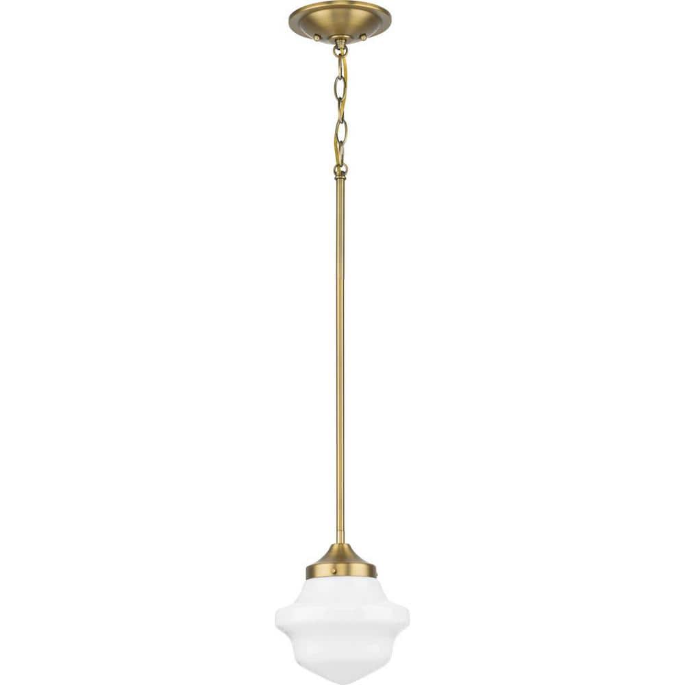 Vintage Brass Mini Pendant with White Opal Glass Shade