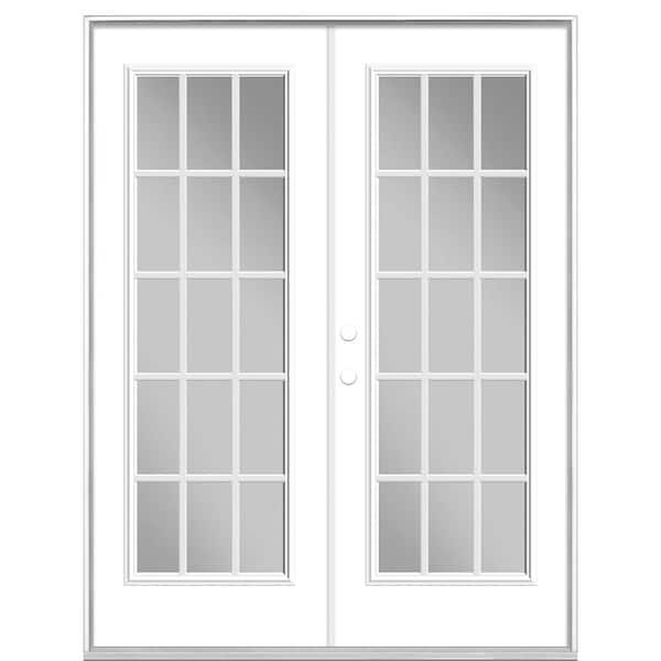 Masonite 60 in. x 80 in. Ultra White Steel Prehung Right-Hand Inswing 15-Lite Clear Glass Patio Door without Brickmold