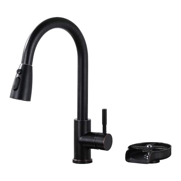 15.6 in. H Single Handle Pull-Down Sprayer Kitchen Faucet with 360° Spout Swivel 3-Mode Spray and Glass Rinser in Bronze