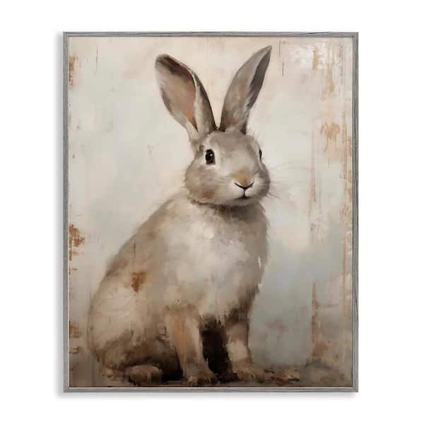 Stupell Industries Natural Rabbit Portrait by Arlington Prints Gray Framed Animal Giclee Art Print 30 in. x 24 in.