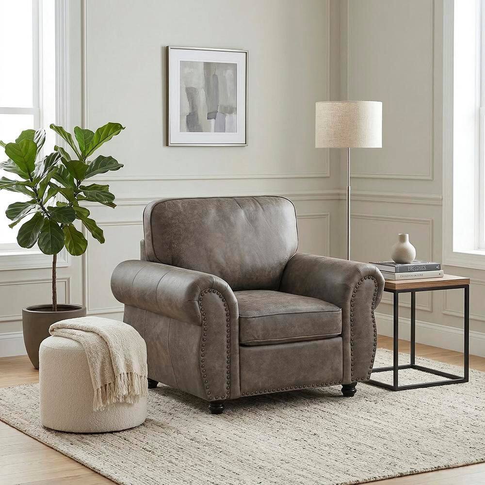 Medon Brownish Gray Microfiber Living Room Arm Chair price history on PriceWatchPro