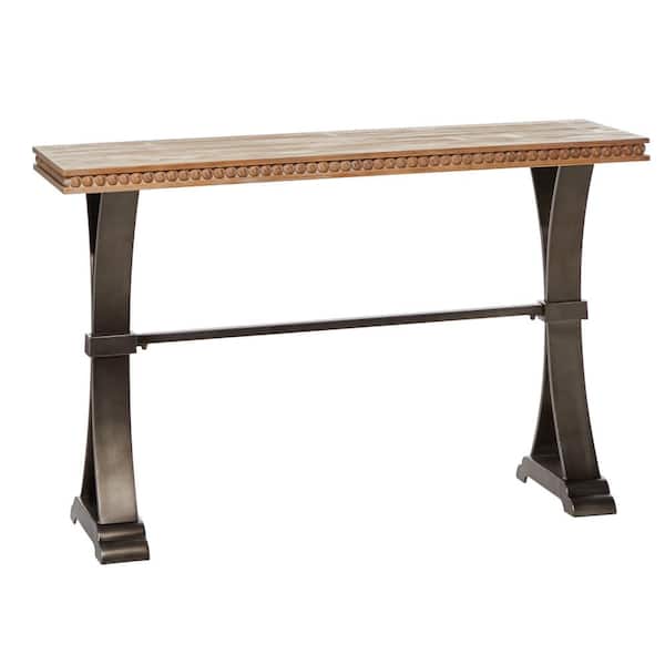 Litton Lane 51 in. Black Extra Large Rectangle Metal Console Table with Brown Wood Tops