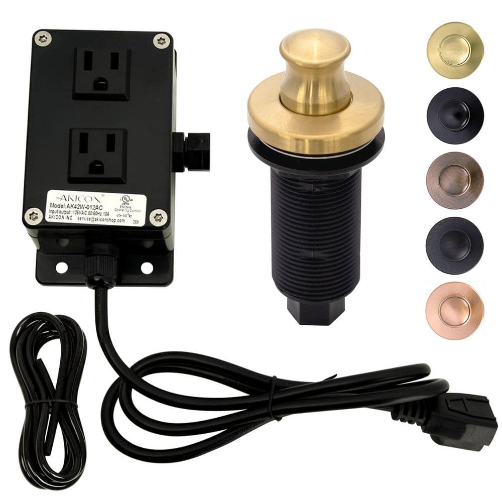 Garbage Disposal Air Switch Kit, Dual Outlet, Solid Brass Button, Brushed G