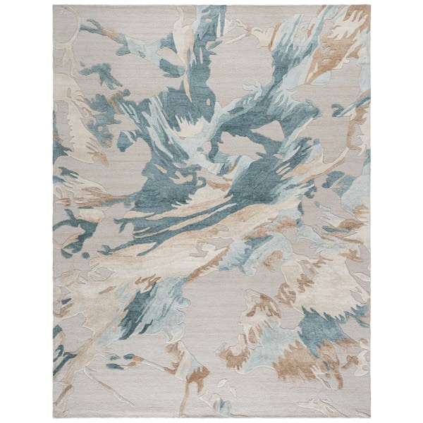 Fifth Avenue 8 ft. x 10 ft. Beige/Teal Modern Abstract Area Rug